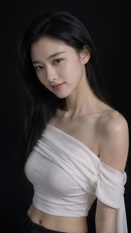 Nanobanana Pro 生成 东亚女性黑背影棚电影感人像 - AI绘画提示词