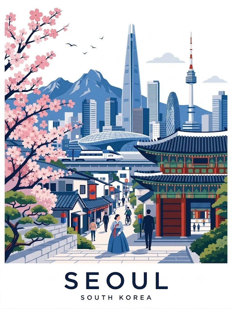 Nanobanana Pro 生成 复古扁平矢量城市旅游海报插画 - AI绘画提示词