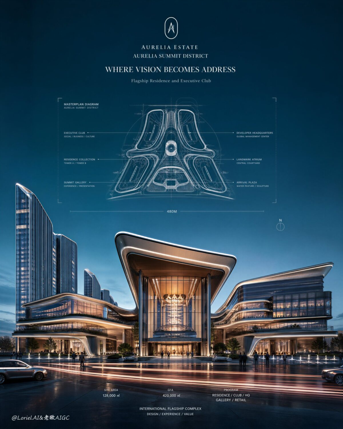 Nanobanana Pro 生成 顶级国际豪宅建筑销售海报设计 - AI绘画提示词