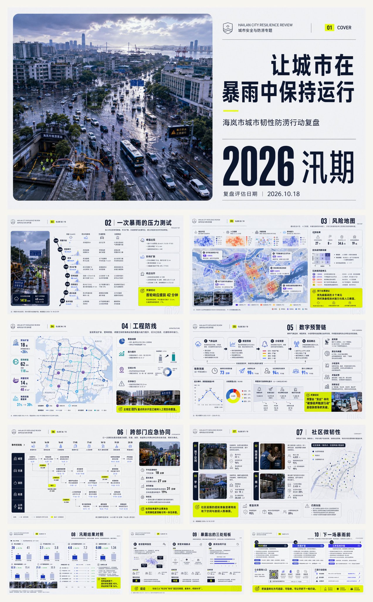Nanobanana Pro 生成 国际主义纪实风格城市韧性防涝报告设计 - AI绘画提示词