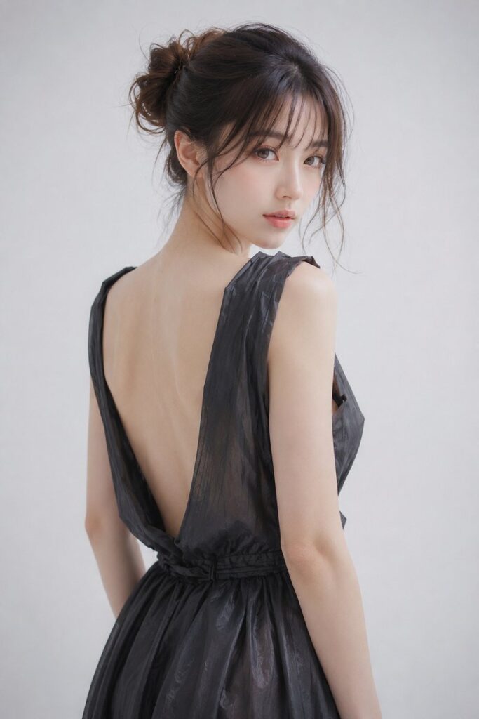 Minimalist Black Dress East Asian Woman Portrait | 极简主义黑色礼服东亚女性侧影人像 4 Nanobanana Pro 生成 极简主义黑色礼服东亚女性侧影人像 - AI绘画提示词