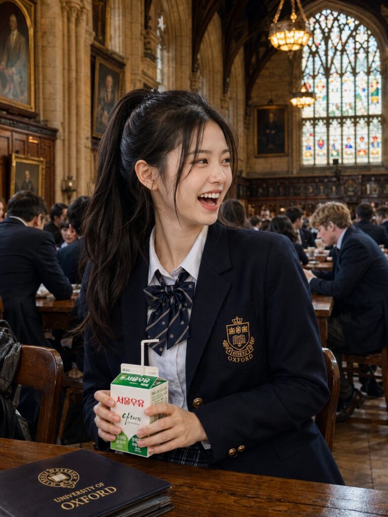 Nanobanana Pro 生成 牛津大学食堂东亚美女学院风超写实肖像 - AI绘画提示词