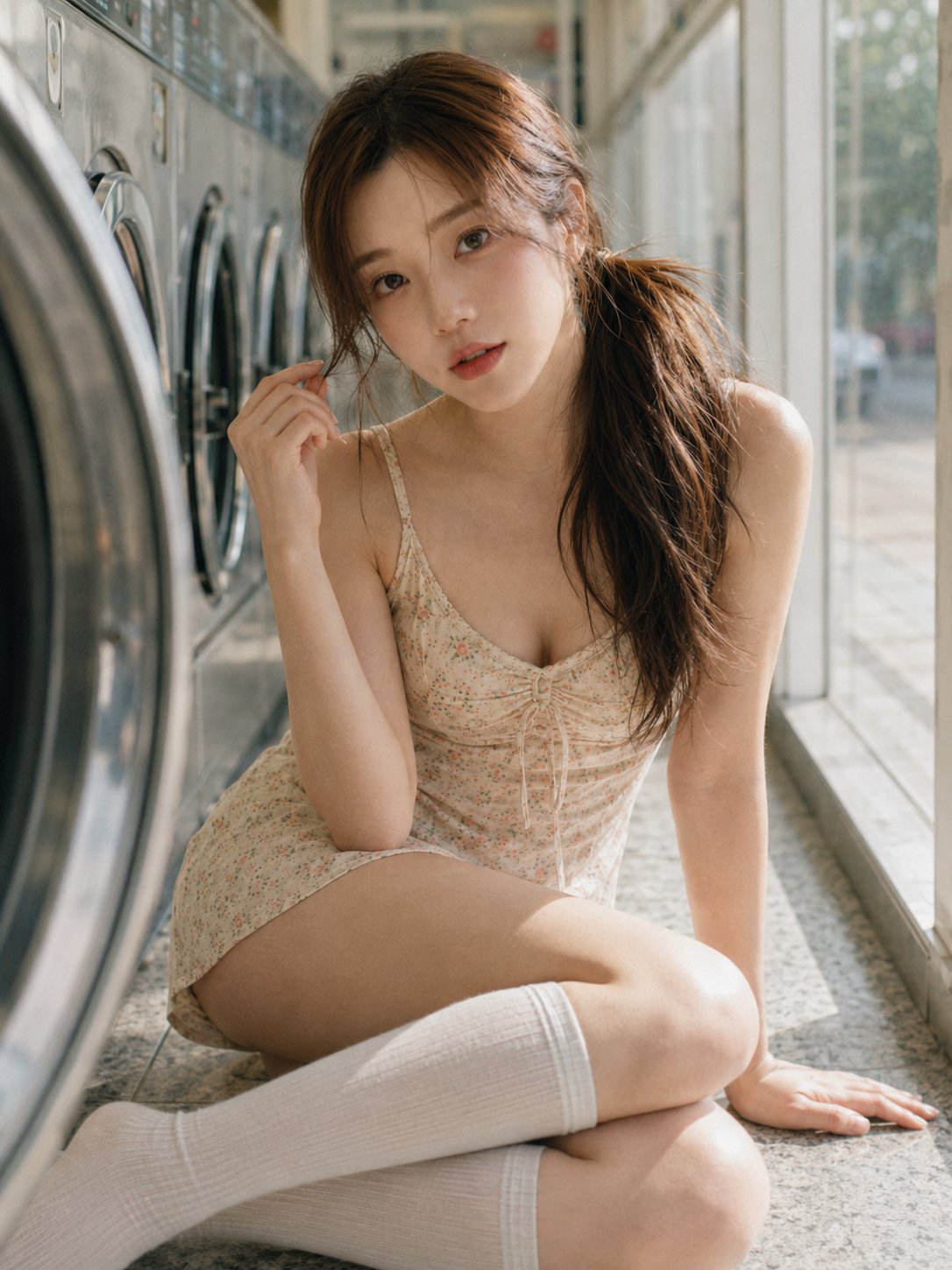 Summer Laundromat Fresh Film Portrait | 夏日洗衣店清新私写真 2 Nanobanana Pro 生成 夏日洗衣店清新私写真 - AI绘画提示词