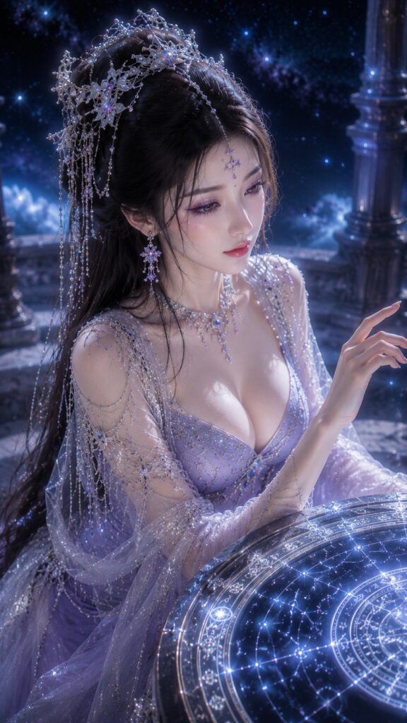 Ancient Chinese Fantasy Star Observer Poster | 古风仙侠星河观星女主角色海报 5 Nanobanana Pro 生成 古风仙侠星河观星女主角色海报 - AI绘画提示词