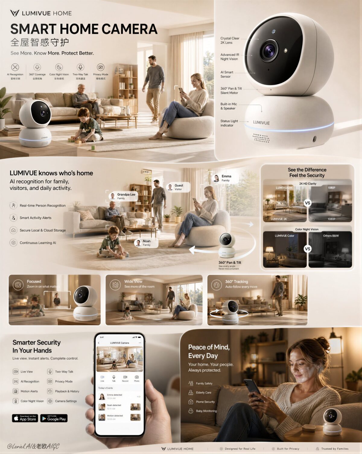 Nanobanana Pro 生成 LUMIVUE智能摄像头电商详情页海报 - AI绘画提示词