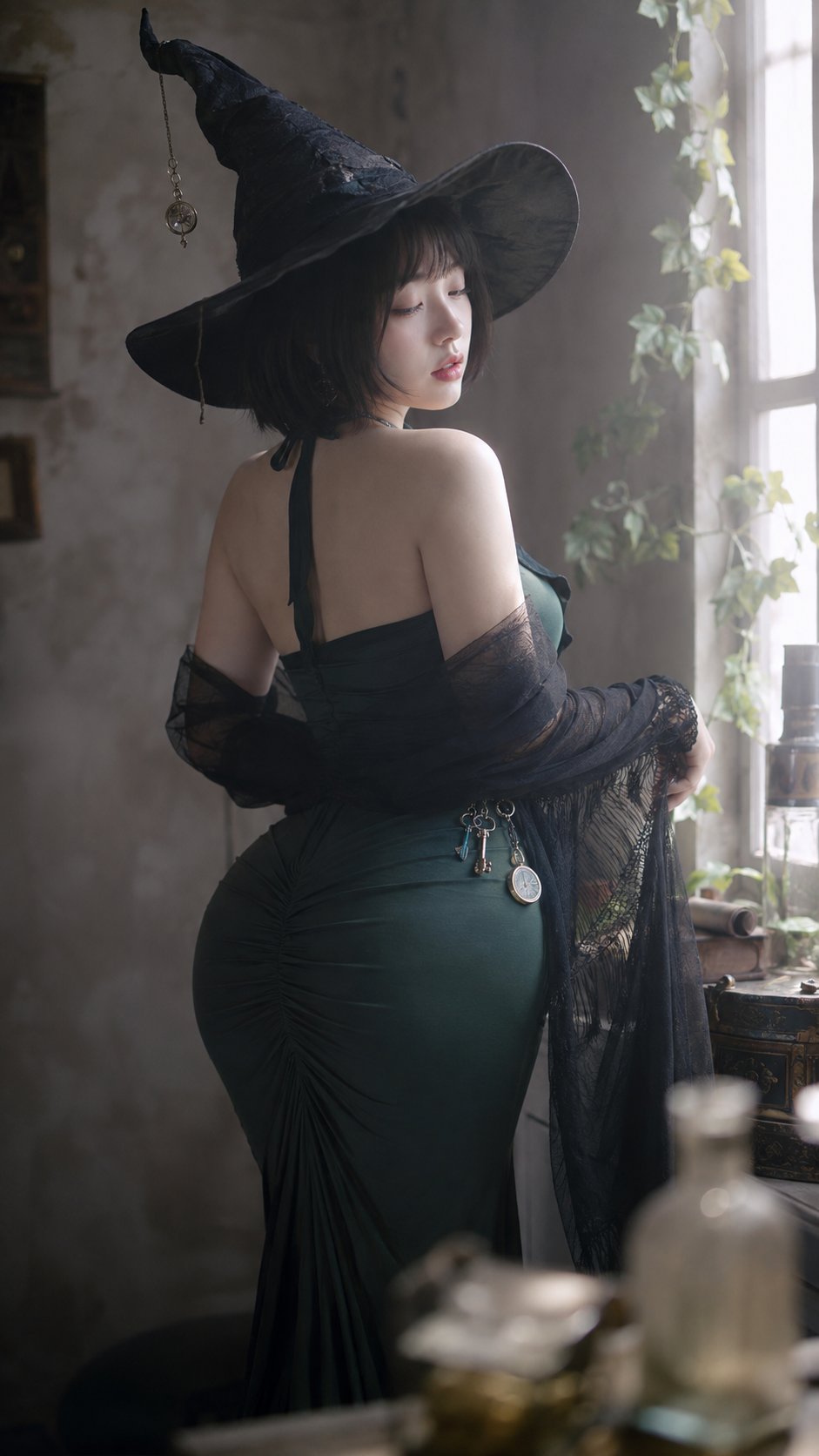 Nanobanana Pro 生成 柔雾自然光复古女巫写真人像 - AI绘画提示词