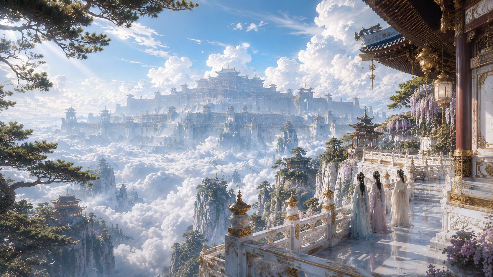 Oriental Divine Realm Super Scale Royal Capital Cinematic | 东方神界皇家都城超尺度摄影 2 Nanobanana Pro 生成 东方神界皇家都城超尺度摄影 - AI绘画提示词