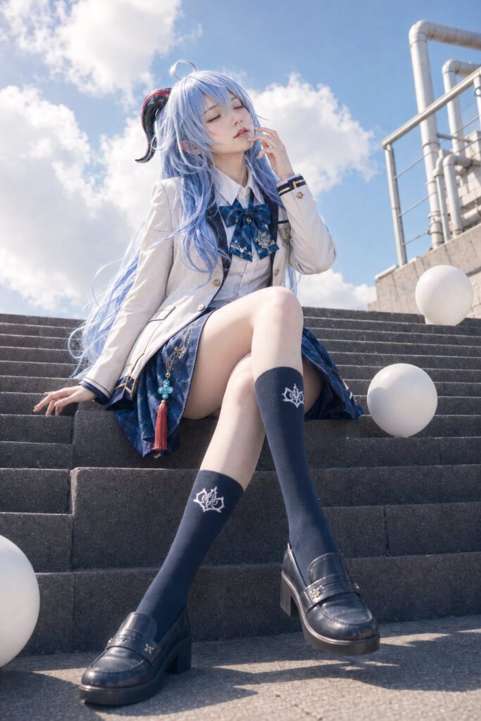 Nanobanana Pro 生成 夏日蓝天低机位清透人像摄影写真 - AI绘画提示词