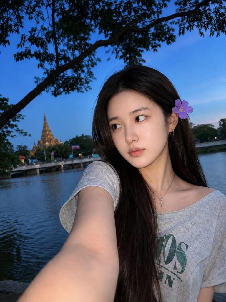 Nanobanana Pro 生成 业余质感长发女子户外自拍人像 - AI绘画提示词