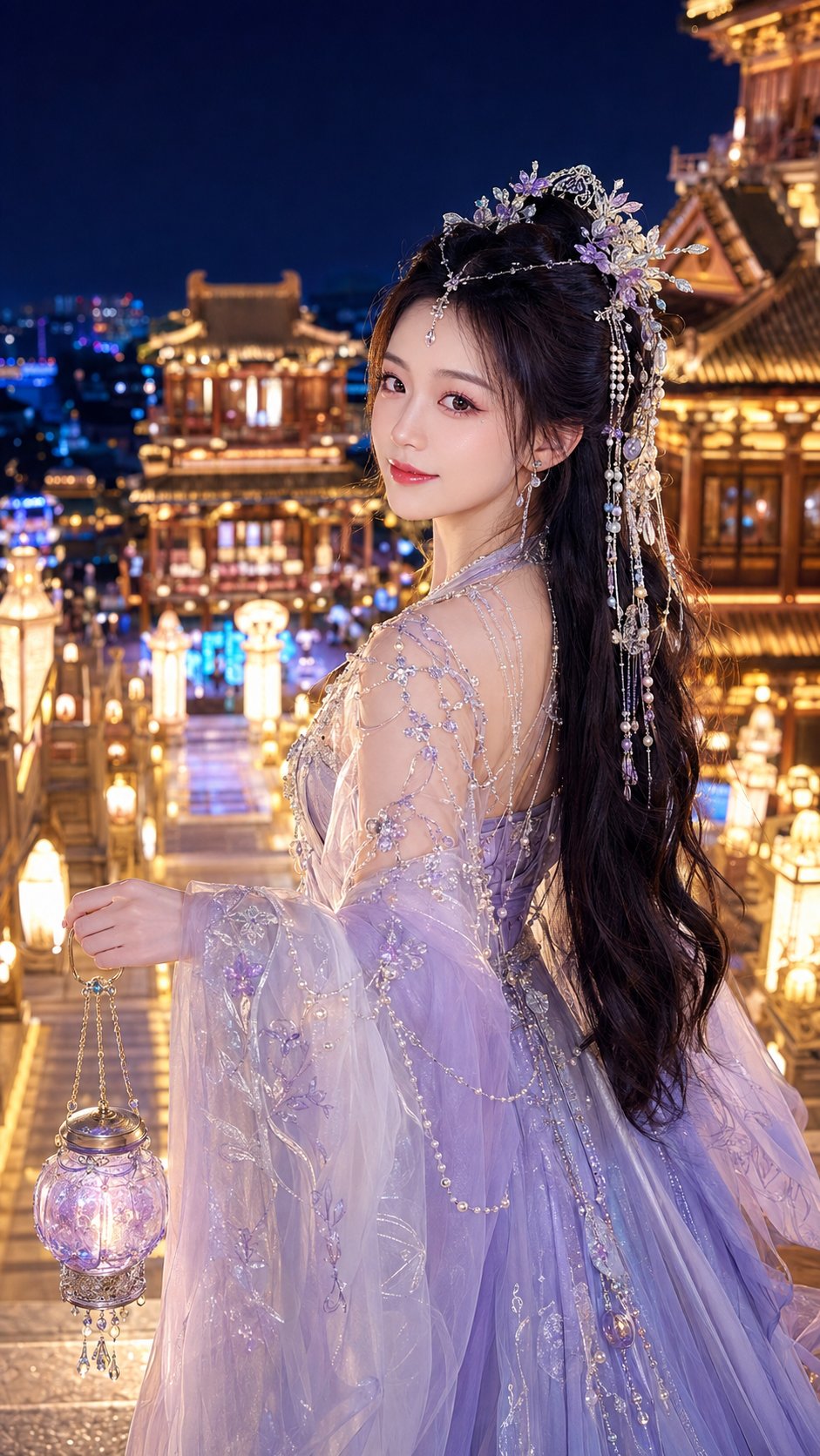 Nanobanana Pro 生成 古风仙侠夜景女主写真精修海报 - AI绘画提示词
