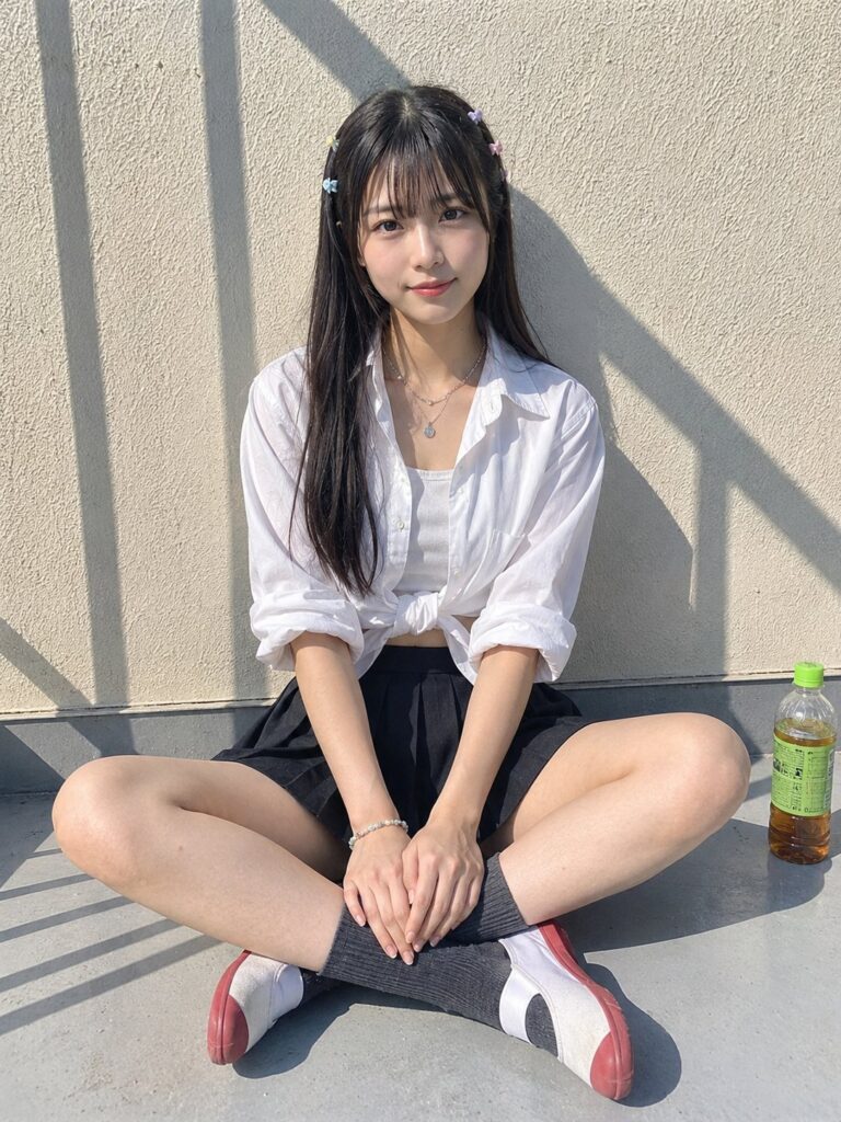 Nanobanana Pro 生成 盛夏屋顶日光下的成年日本女性人像快照 - AI绘画提示词