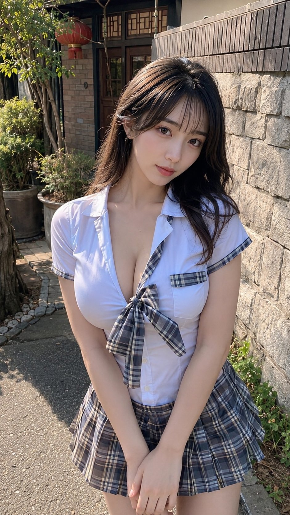 Nanobanana Pro 生成 二十多岁日系校服女性都市户外人像 - AI绘画提示词