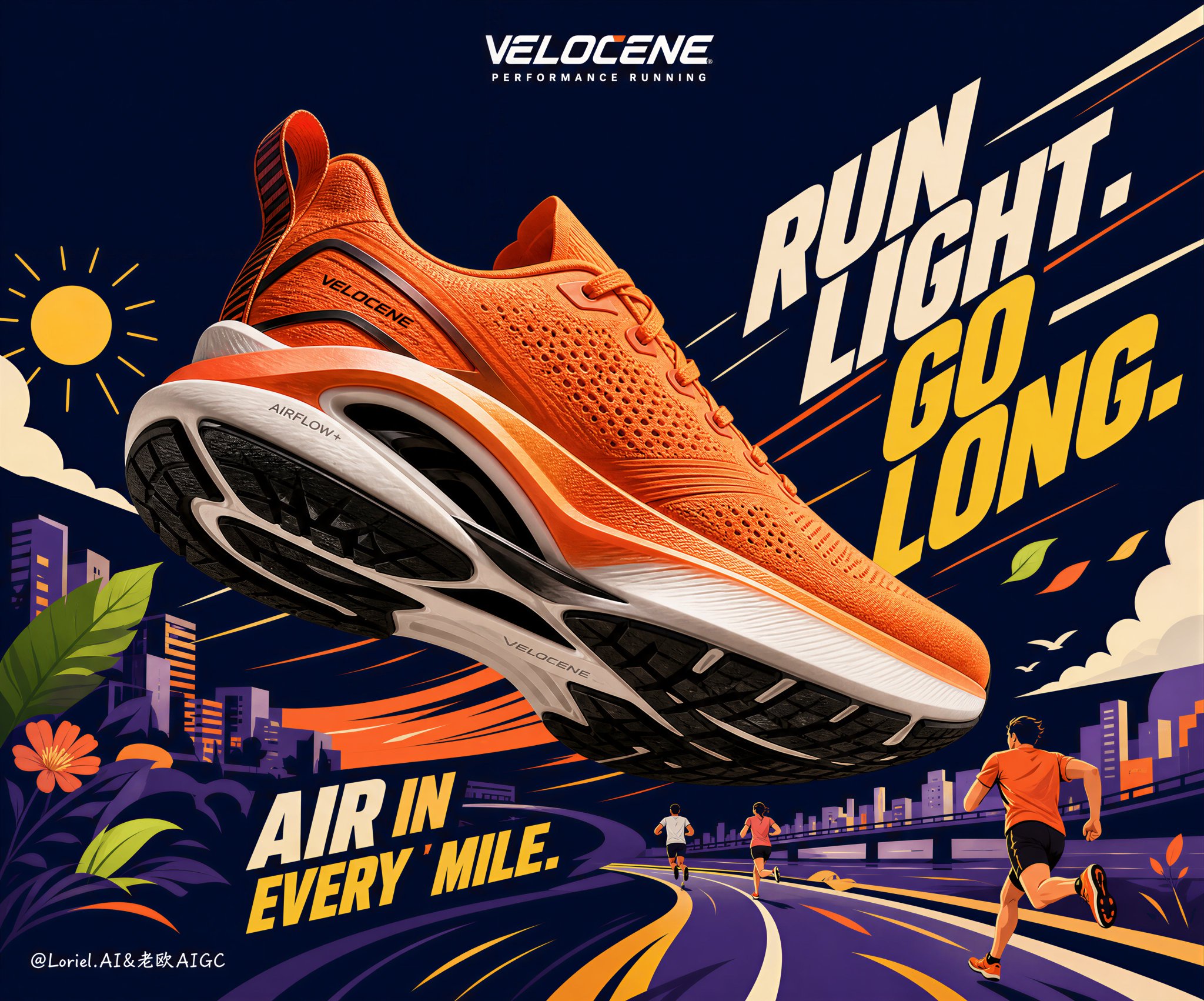 Velocene Premium Running Shoe Campaign | 戛纳级别VELOCENE高端运动鞋广告海报 2 Nanobanana Pro 生成 戛纳级别VELOCENE高端运动鞋广告海报 - AI绘画提示词