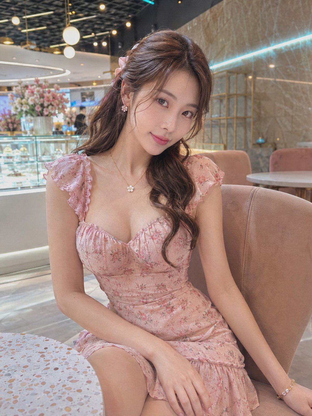 Nanobanana Pro 生成 粉色碎花裙韩国女性人像 - AI绘画提示词