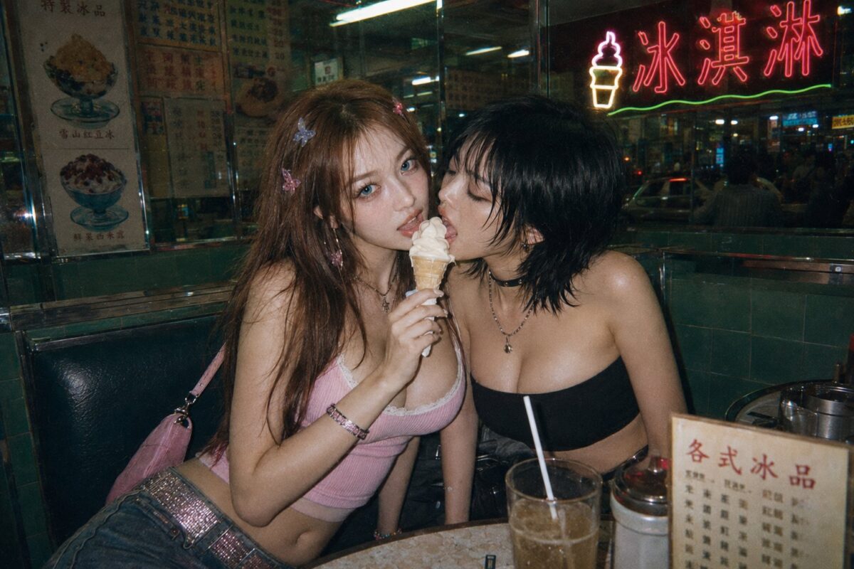 Nanobanana Pro 生成 Y2K风格香港冰室东亚女性生活快照 - AI绘画提示词