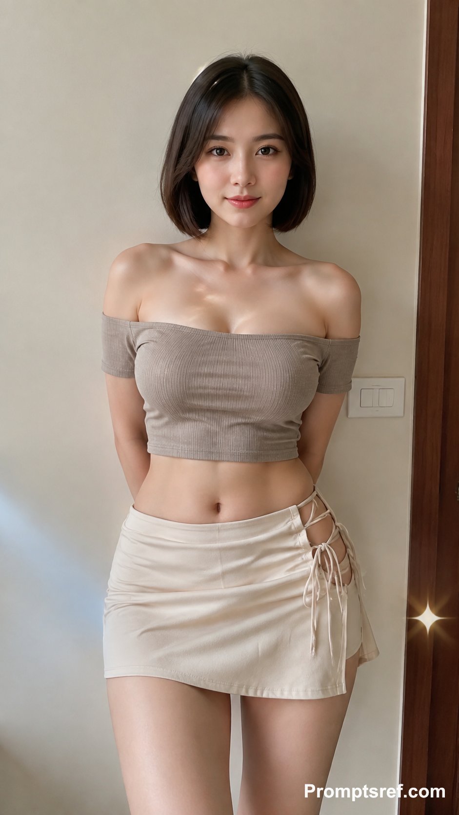 Nanobanana Pro 生成 室内居家风简约米色穿搭女性人像 - AI绘画提示词