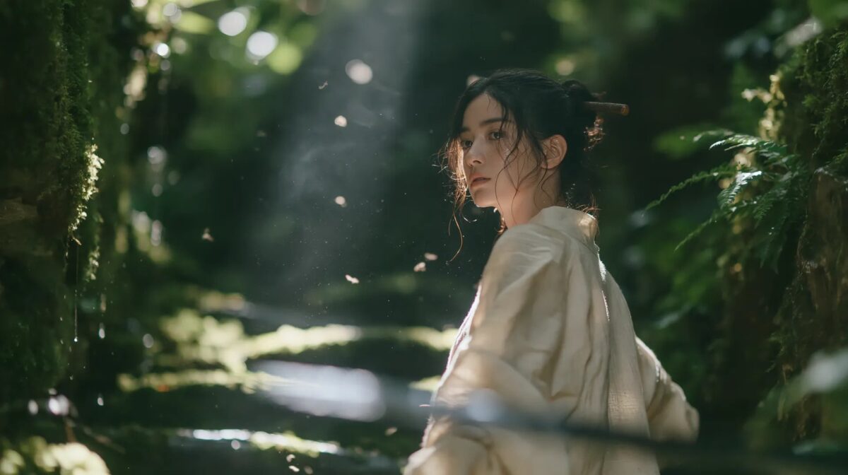Nanobanana Pro 生成 超写实东方古风电影人像森林侠女 - AI绘画提示词