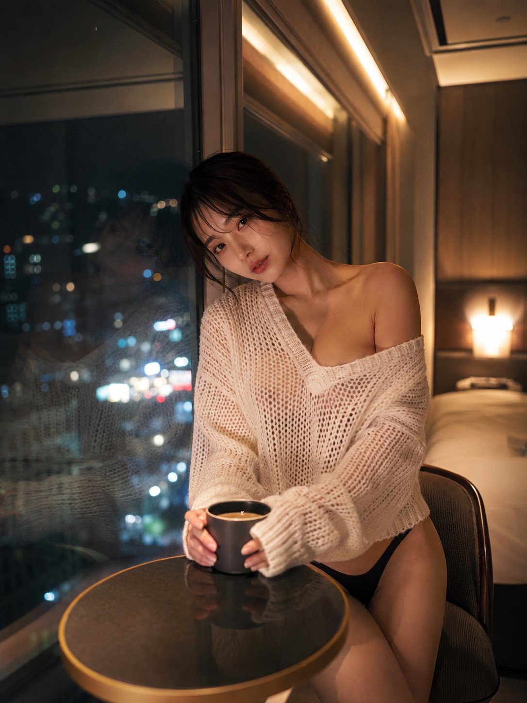 Nanobanana Pro 生成 日系写真高级旅馆窗边少女 - AI绘画提示词