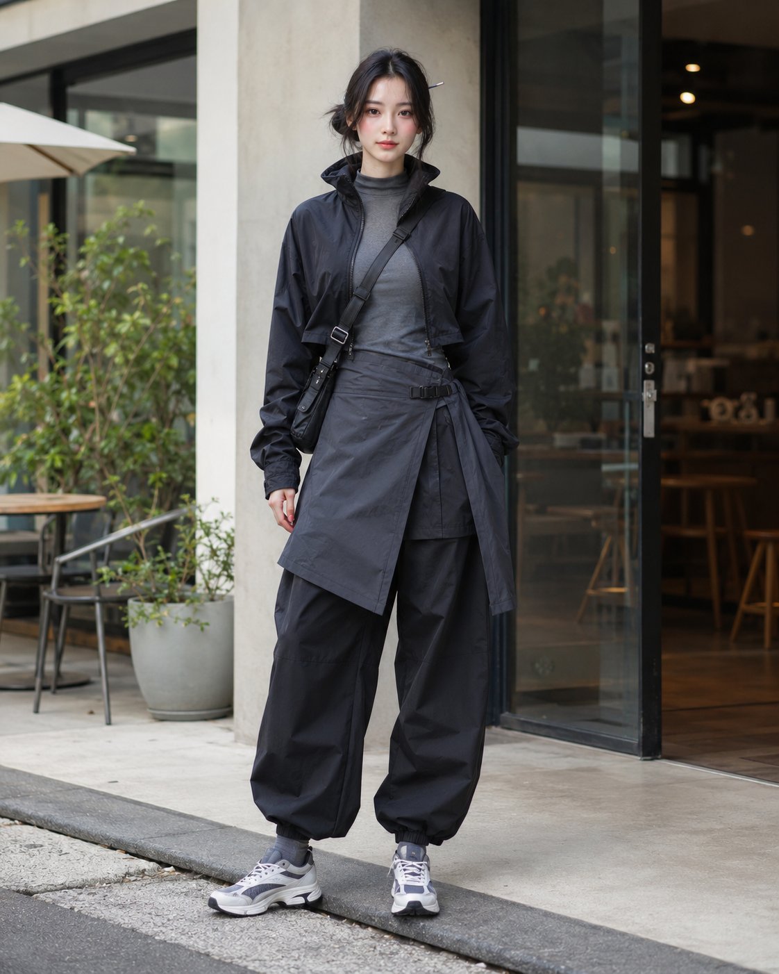 Nanobanana Pro 生成 和服腰封层叠机能风穿搭 - AI绘画提示词