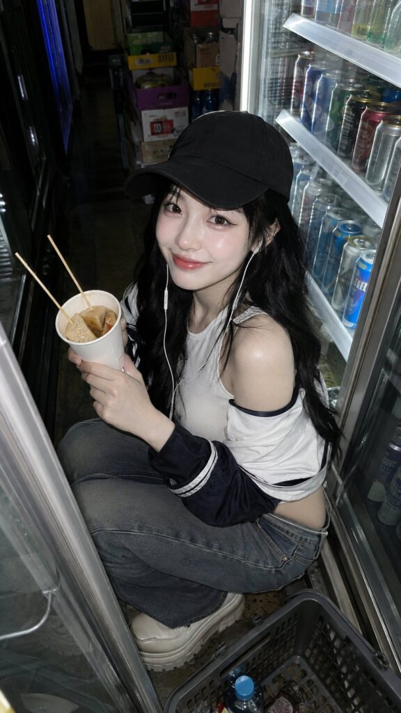 Nanobanana Pro 生成 韩系女友便利店夜宵数码卡片机抓拍 - AI绘画提示词