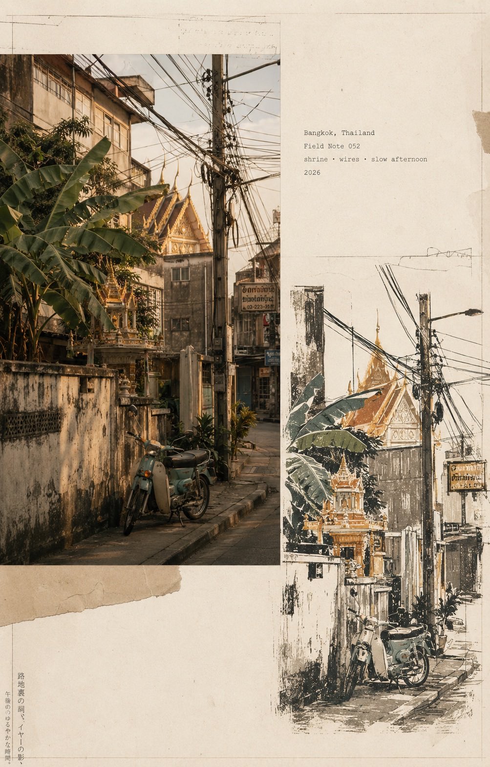 Nanobanana Pro 生成 复古日式旅行日志编辑拼贴画 - AI绘画提示词