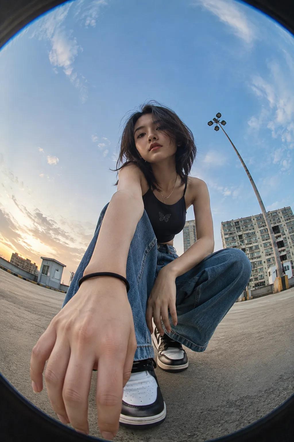 Nanobanana Pro 生成 超写实8K电影感鱼眼镜头少女摄影 - AI绘画提示词