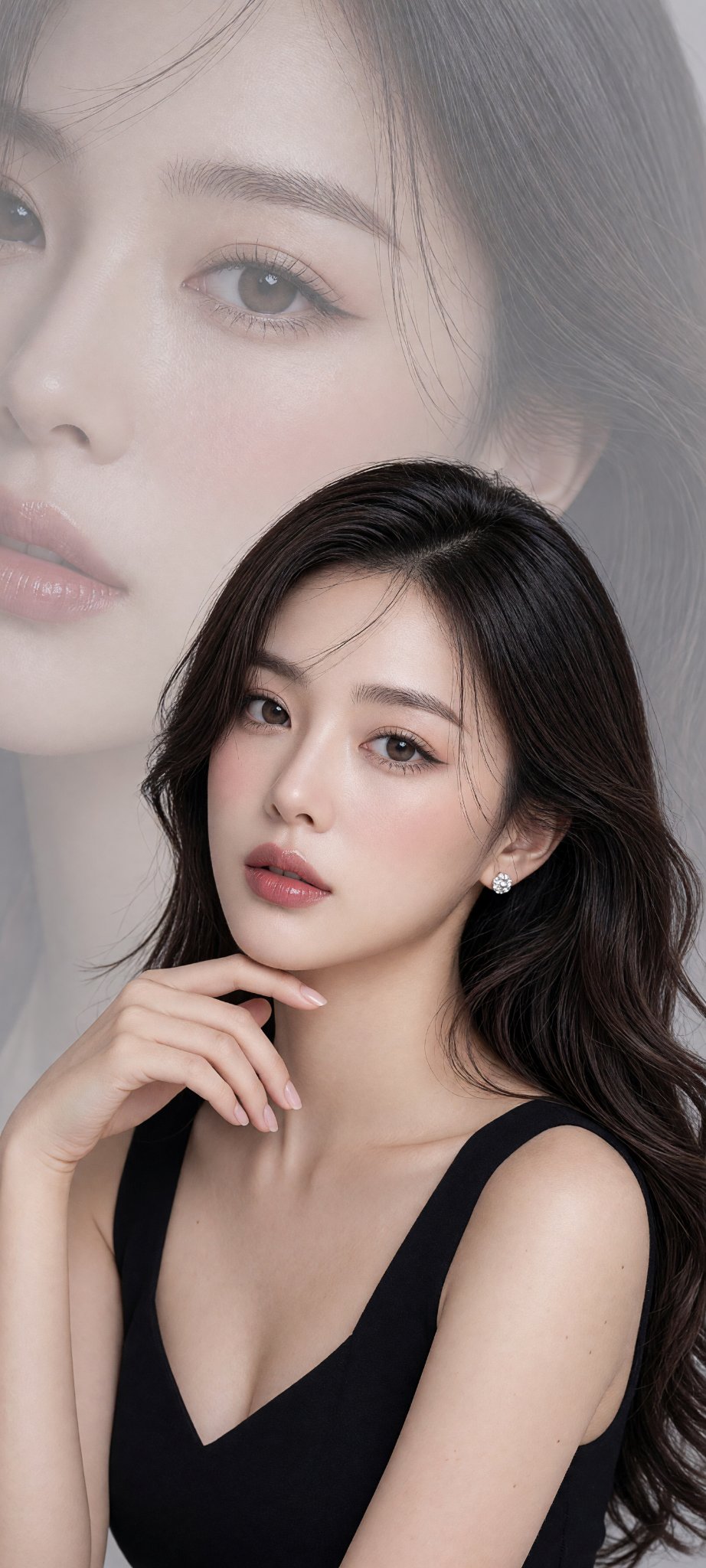 Nanobanana Pro 生成 高端东亚女性美容人像双重曝光摄影 - AI绘画提示词