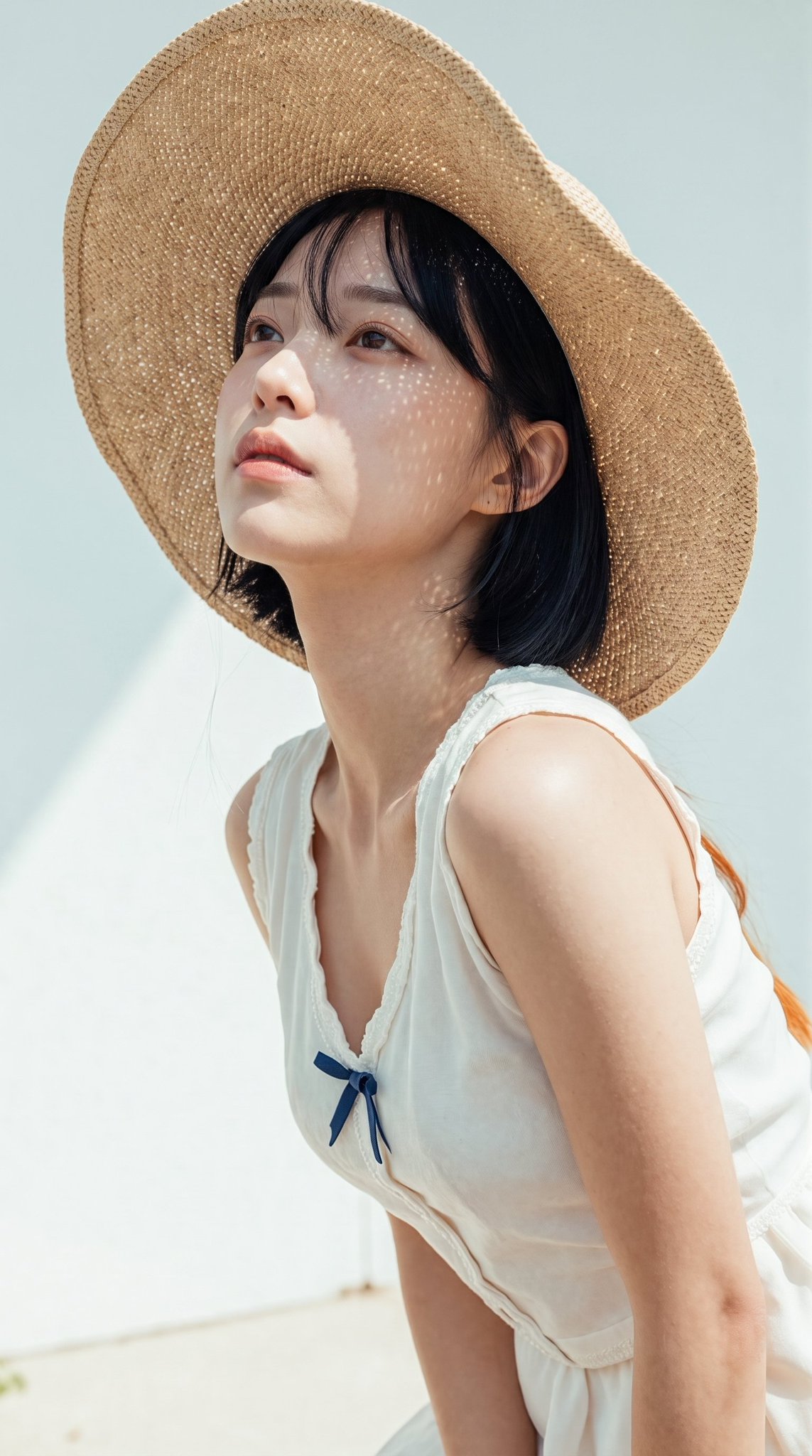 Nanobanana Pro 生成 户外强光草帽女性特写人像摄影 - AI绘画提示词