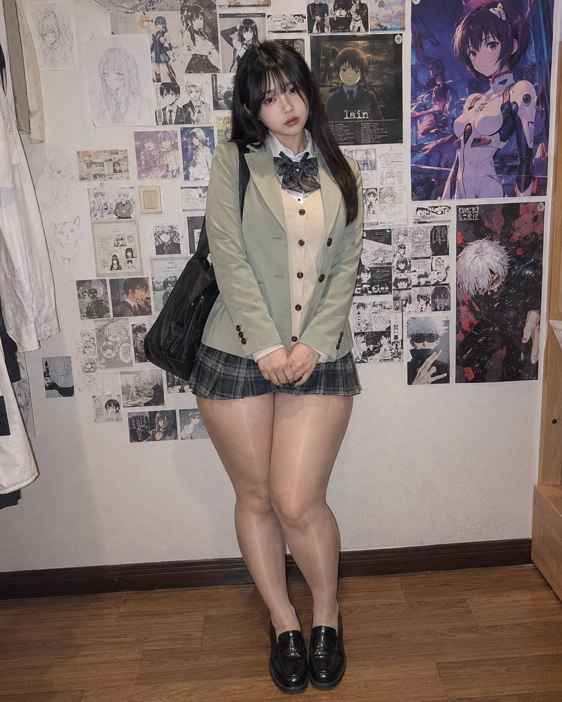 Nanobanana Pro 生成 超写实室内日系制服少女全身人像摄影 - AI绘画提示词