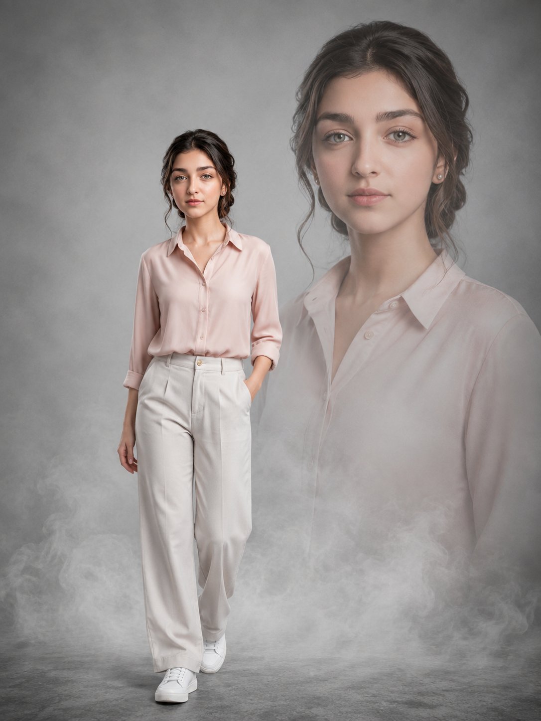 Nanobanana Pro 生成 电影感影棚双重曝光女性时尚肖像 - AI绘画提示词