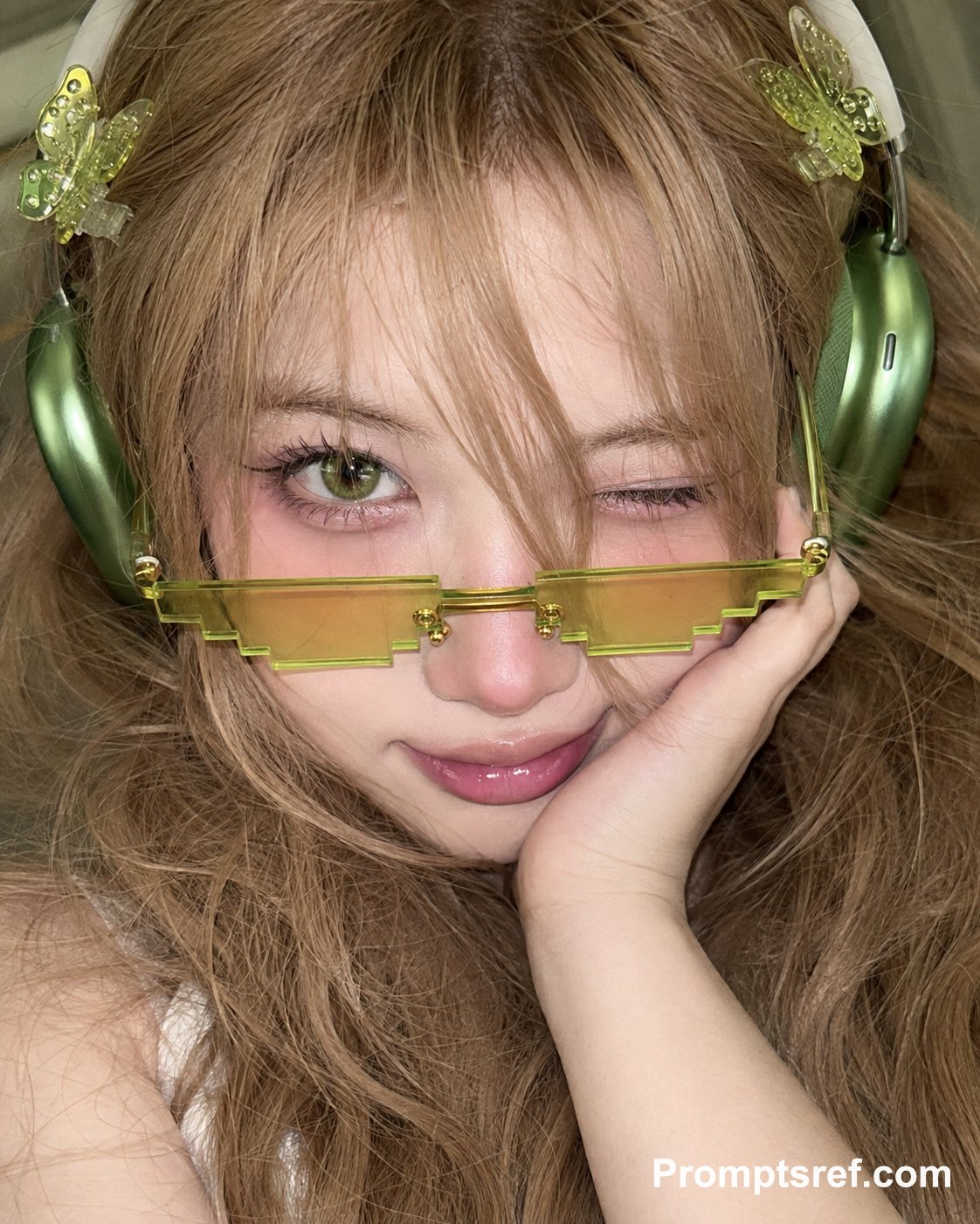 Nanobanana Pro 生成 Y2K赛博精灵风少女手机近距离自拍 - AI绘画提示词