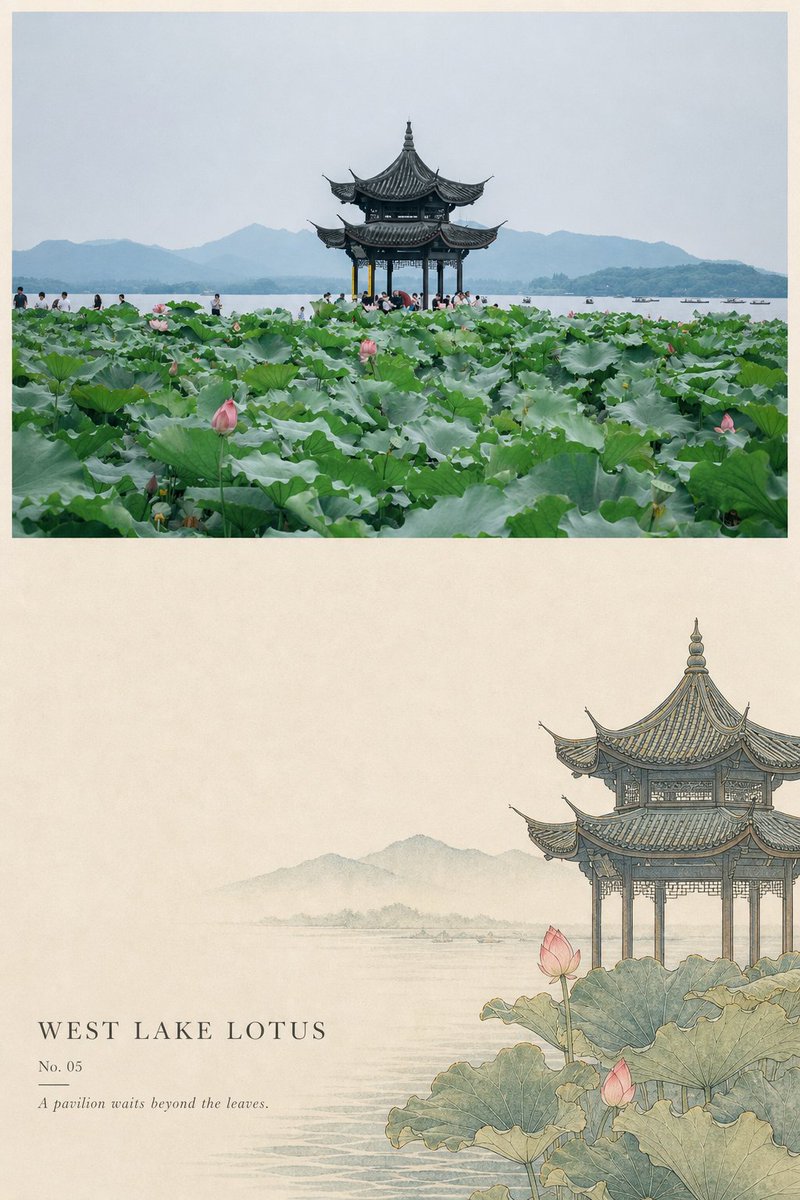 Nanobanana Pro 生成 宋代院体风格旅行海报设计 - AI绘画提示词