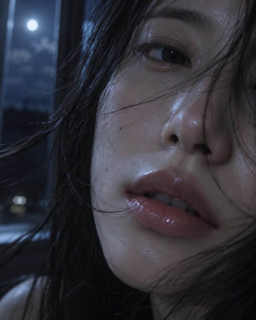 Japanese Woman Moonlight Window Close Up | 月夜窗边黑发日本女性侧脸特写 5 Nanobanana Pro 生成 月夜窗边黑发日本女性侧脸特写 - AI绘画提示词