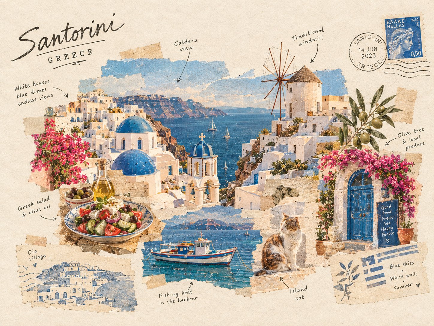 Handmade Travel Collage Art Style | 手绘复古旅行拼贴画艺术风格 2 Nanobanana Pro 生成 手绘复古旅行拼贴画艺术风格 - AI绘画提示词