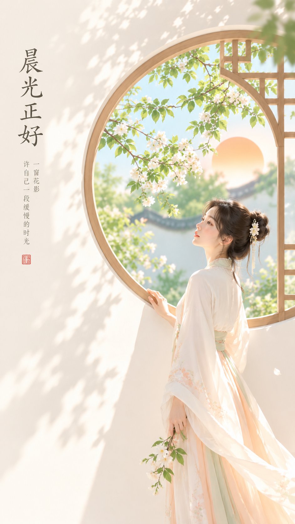 Nanobanana Pro 生成 东方禅意极简女性审美清晨封面 - AI绘画提示词