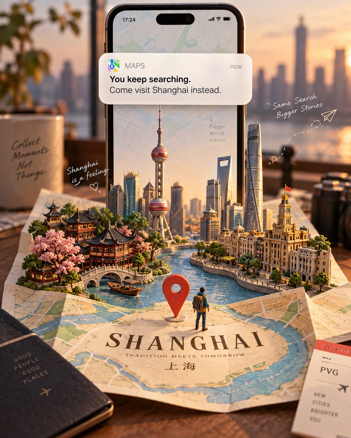 Nanobanana Pro 生成 目的地折纸粘土微缩模型旅游海报 - AI绘画提示词