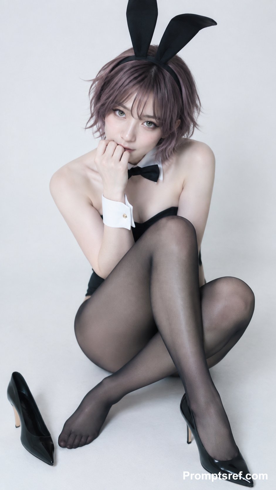 Nanobanana Pro 生成 复古数码白棚兔女郎写真人像 - AI绘画提示词