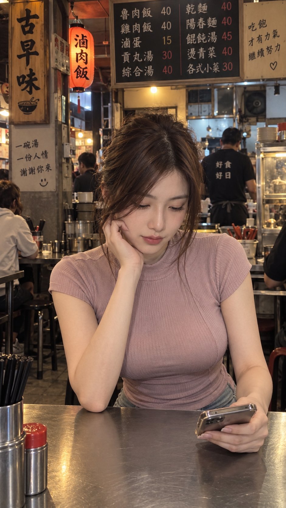 Nanobanana Pro 生成 台湾传统小吃店内年轻女子写实人像 - AI绘画提示词