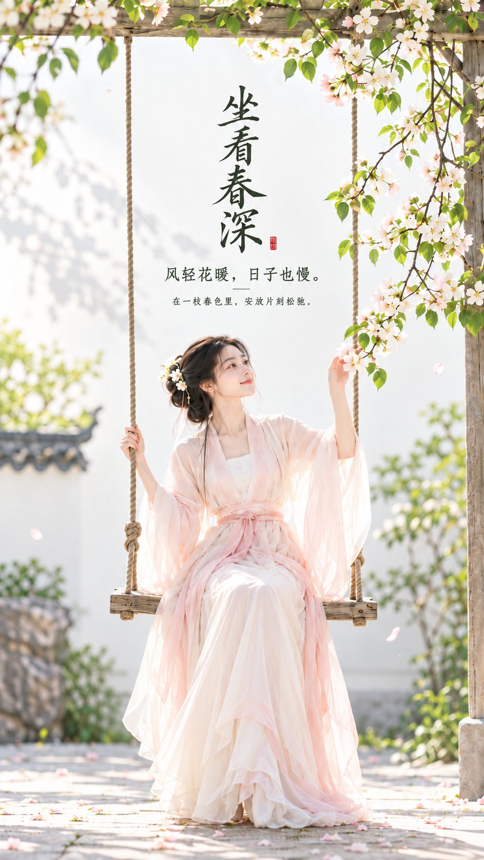 Nanobanana Pro 生成 东方禅意极简女性审美秋千海报 - AI绘画提示词