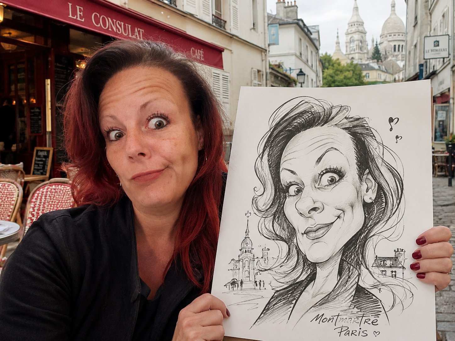 Paris Montmartre Portrait And Caricature Prompt | 巴黎蒙马特街头写实人像与夸张漫画 2 Nanobanana Pro 生成 巴黎蒙马特街头写实人像与夸张漫画 - AI绘画提示词