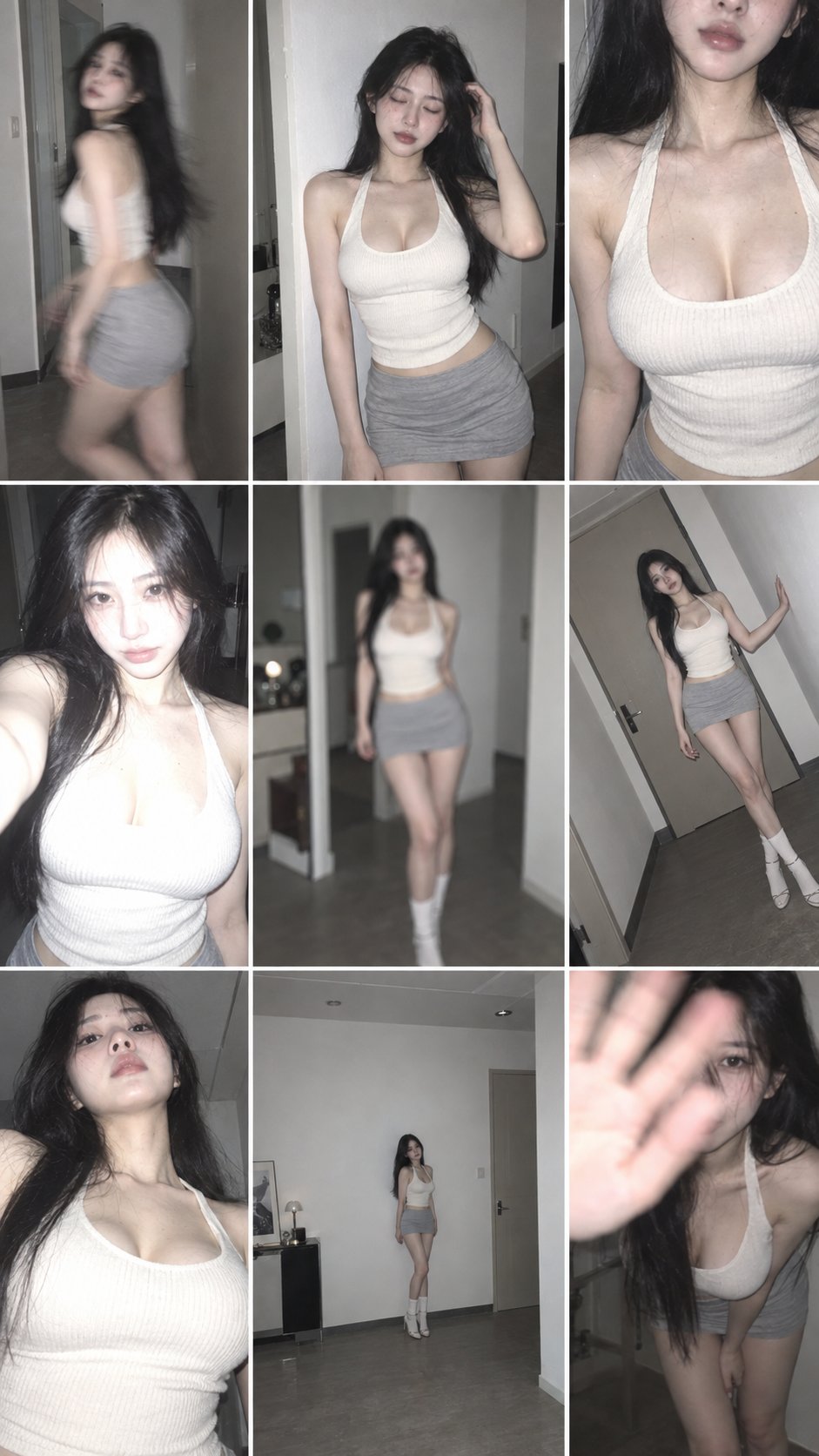 Nanobanana Pro 生成 室内清冷美女神颜废片九宫格 - AI绘画提示词