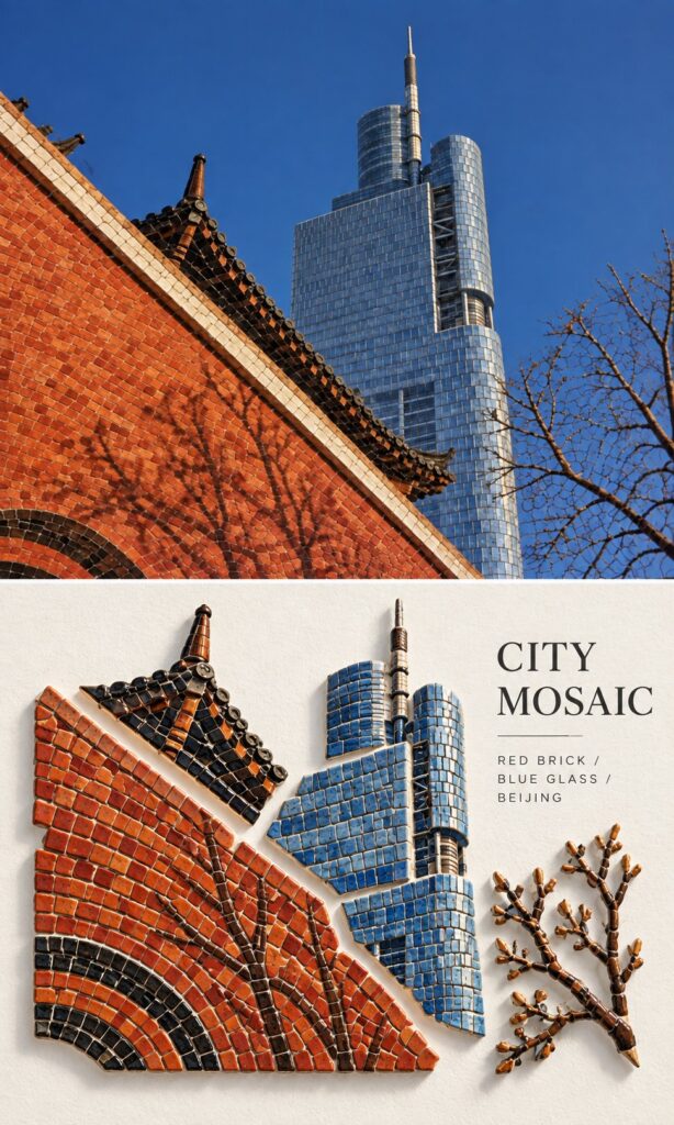 Travel Poster Glazed Mosaic Comparison Transformation | 园林水乡彩釉马赛克对比海报 3 Nanobanana Pro 生成 园林水乡彩釉马赛克对比海报 - AI绘画提示词