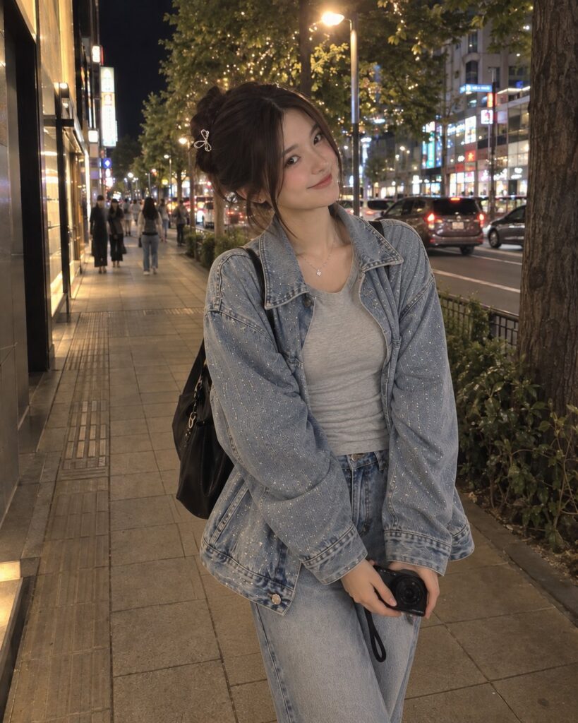 Nighttime Street Fashion Denim Girl With Camera | 夜色街头手持相机的丹宁风少女 3 Nanobanana Pro 生成 夜色街头手持相机的丹宁风少女 - AI绘画提示词