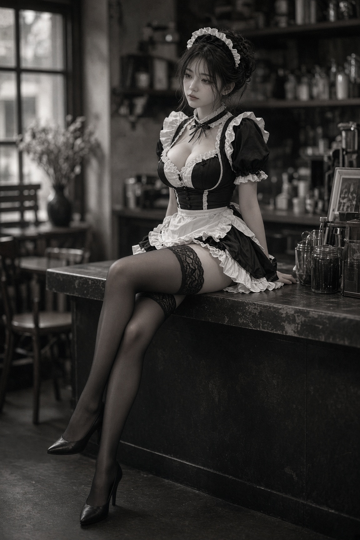 East Asian Maid Cafe Realistic Portrait | 咖啡馆法式女仆装东亚美女写实人像 2 Nanobanana Pro 生成 咖啡馆法式女仆装东亚美女写实人像 - AI绘画提示词