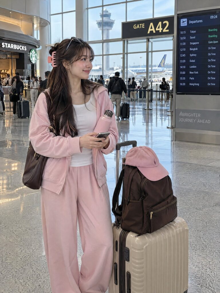 Nanobanana Pro 生成 现代机场候机厅旅行少女写实摄影 - AI绘画提示词
