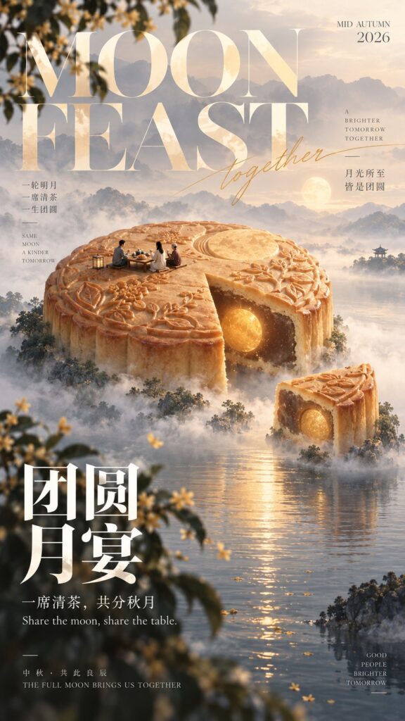 Nanobanana Pro 生成 高级现代东方中秋艺术海报指令 - AI绘画提示词
