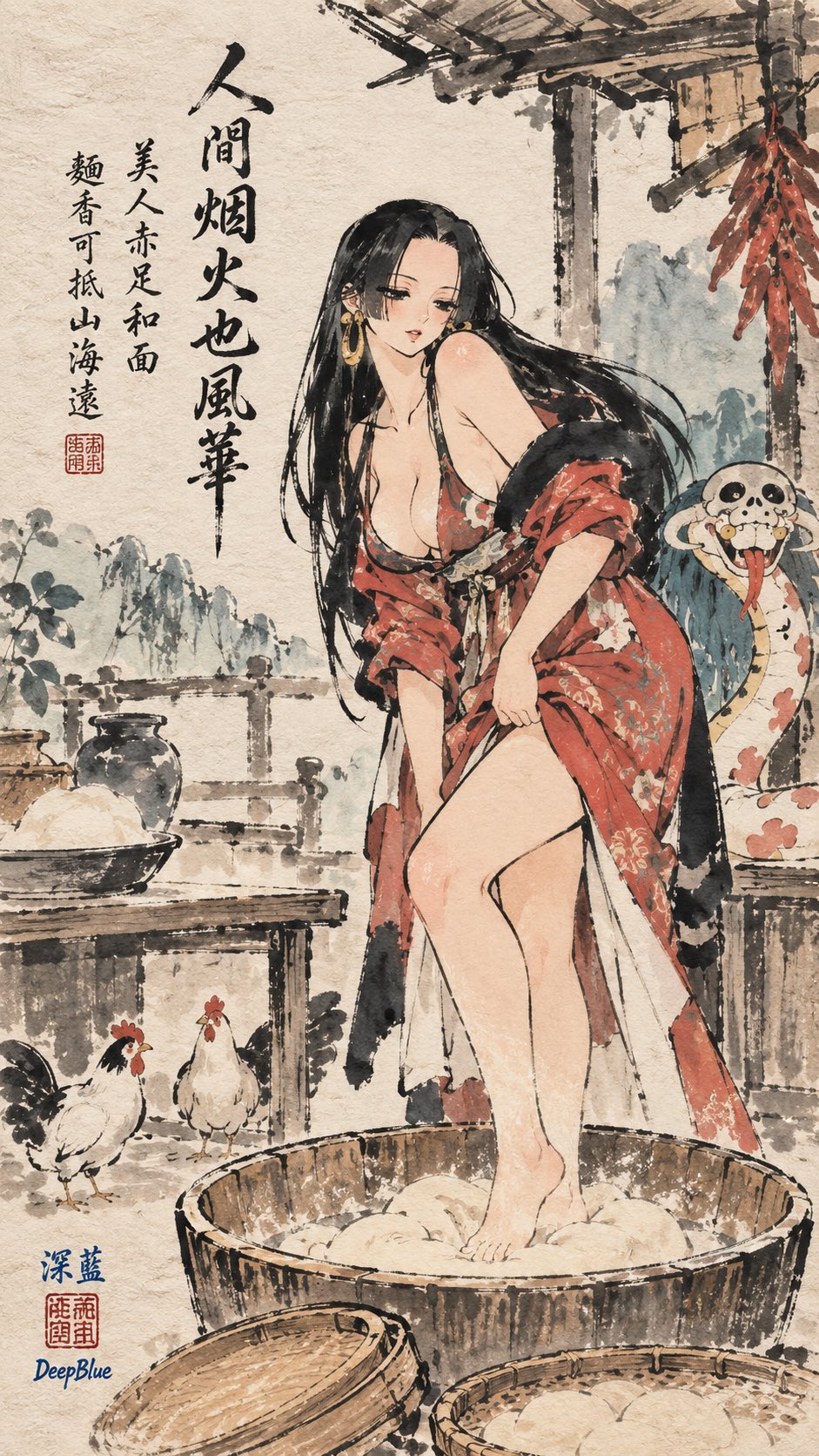Nanobanana Pro 生成 丰子恺风格水墨漫画宣纸印章 - AI绘画提示词