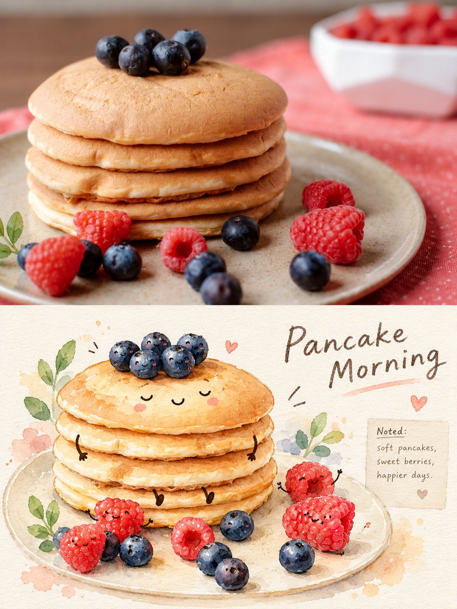 Real Photo Vs Watercolor Food Journal Poster | 真实摄影与治愈水彩食物拟人对比海报 2 Nanobanana Pro 生成 真实摄影与治愈水彩食物拟人对比海报 - AI绘画提示词