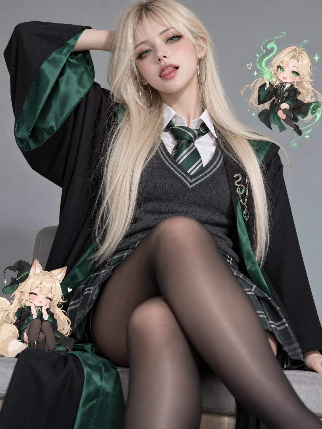 Eurasian Witch Slytherin Cosplay Minimalist Studio | 欧亚混血蛇院女巫极简影棚电影感人像 2 Nanobanana Pro 生成 欧亚混血蛇院女巫极简影棚电影感人像 - AI绘画提示词